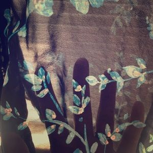 Navy pleated floral translucent blouse